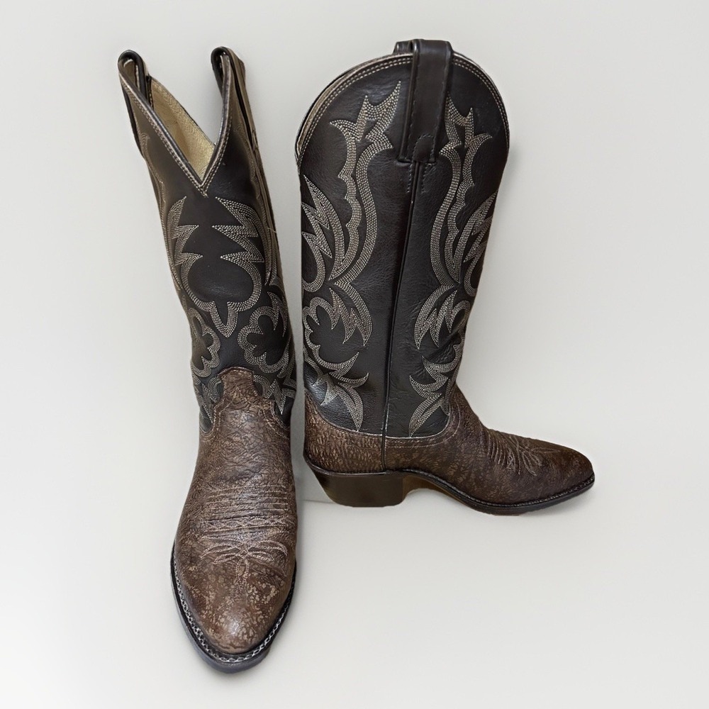 Dan Post 16785 2 Tone Brown Leather Embroidered Western Boots Mens Size 7.5D EUC